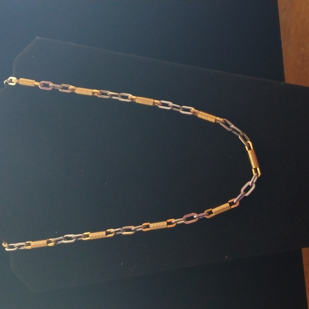 Stainless steel necklace In silver Tone With Goldtone Wraps D